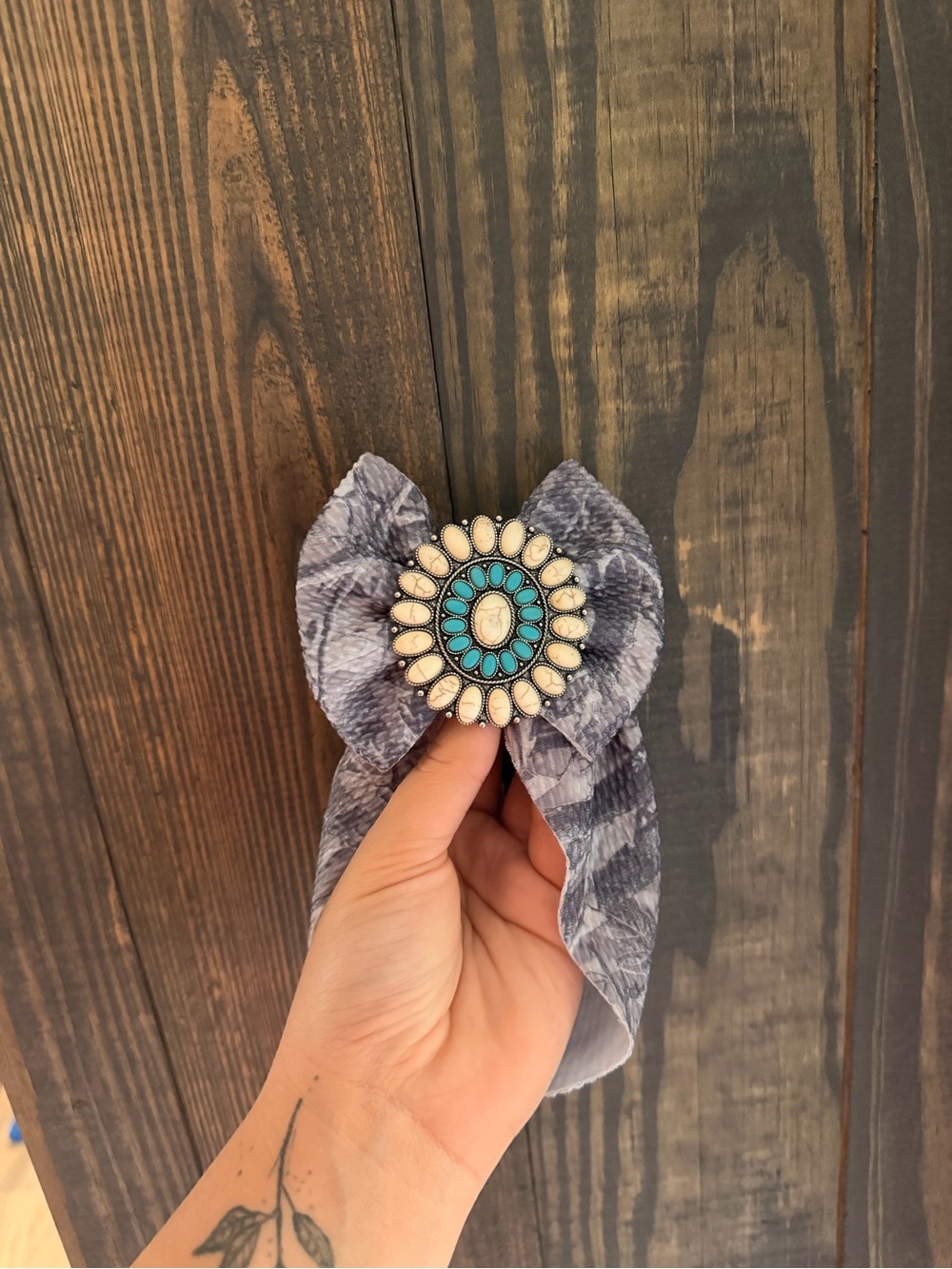 Turquoise and Camo Hair Bow